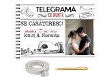 Set album foto pentru nunta, tematica TELEGRAM/ziar, GuestBook, pix si dubluadeziv inclus, Format A4 landscape, 25 file