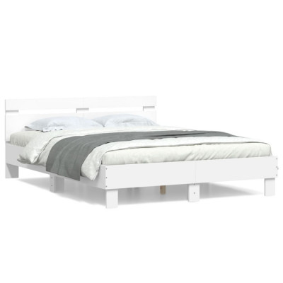 vidaXL Cadru de pat cu tăblie, alb, 140x200 cm, lemn prelucrat foto