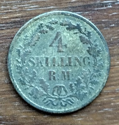 Moneda Danemarca - 4 Skilling Rigsmont 1854 - Argint foto