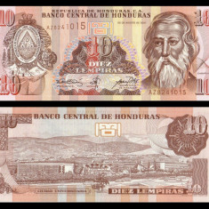 HONDURAS █ bancnota █ 10 Lempiras █ 2001 █ P-86a █ UNC █ necirculata