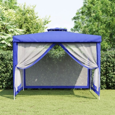 Foișor cu acoperiș dublu, albastru, 3x3x2,68 m, material textil foto