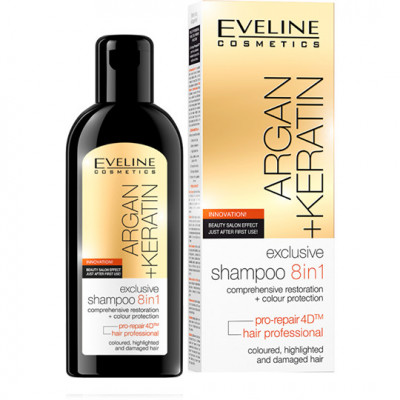 Sampon de par, Eveline Cosmetics, 8 in 1 Argan + Keratina, 150 ml foto