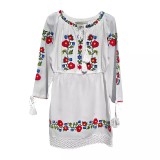 Cumpara ieftin Compleu Traditional Alb pentru Fetite cu Motiv Floral Rosu - RTF34