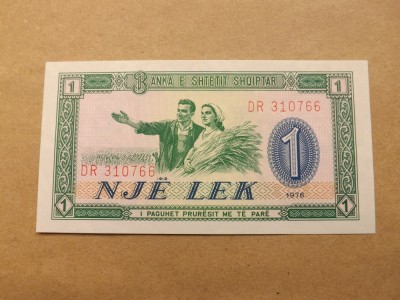 Albania 1 lek 1976 - UNC, Serie DR 310766 foto