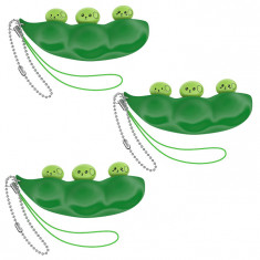 Set trei jucarii antistres IdeallStore&reg;, pastaie de mazare, tip breloc, 6.5 cm, verde
