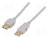 Cablu USB A mufa, USB A soclu, USB 2.0, lungime 3m, gri, BQ CABLE - CAB-USB2AAF/3G-GY