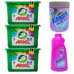 3 x Ariel 3 in 1 Capsure, 15 pernute/cutie + Vanish Pink 1L + Vanish pudra 423g foto