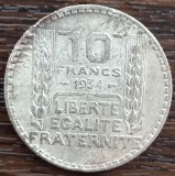 (A149) MONEDA DIN ARGINT FRANTA - 10 FRANCS FRANCI 1934, 10 GRAME, PURITATE 680