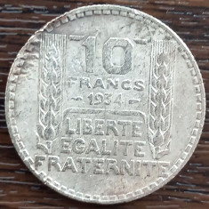 (A149) MONEDA DIN ARGINT FRANTA - 10 FRANCS FRANCI 1934, 10 GRAME, PURITATE 680