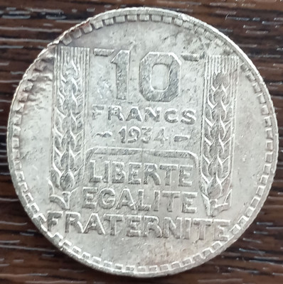 (A149) MONEDA DIN ARGINT FRANTA - 10 FRANCS FRANCI 1934, 10 GRAME, PURITATE 680 foto