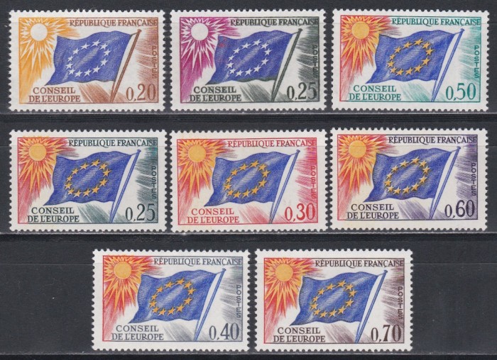 Franta 1963,1965,1969 - Steagul Consiliului Europei, 3 Serii, Cota 12.80 EURO, MNH