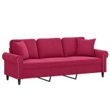 Cumpara ieftin Canapea cu 3 locuri cu pernute, rosu vin, 180 cm, catifea