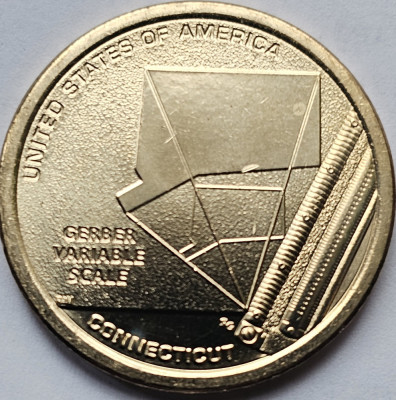 1 Dollar 2020 USA, Connecticut, Gerber - American Innovation, unc, litera D foto