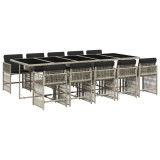 Set mobilier de gradina cu perne 11 piese gri deschis poliratan