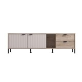 Comoda TV Vandea, cu usi si sertare, stejar gri + folie mata casmir, 182.5 x 40 x 54.5 cm, 2C