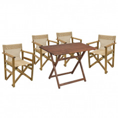Set mobilier de gradina 5 piese Retto, Pakoworld, masa si 4 scaune, 100x60x71 cm, lemn masiv de fag/PVC perforat, maro