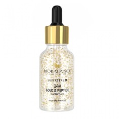 Super Serum 24K Gold &amp; Peptide, cu Fulgi de Aur + Matrixyl 2%, pentru Conturul Ochilor si Riduri de Expresie, Bio Balance, 30 ml