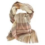 Esarfa groasa bej cu carouri roz si accente pastel