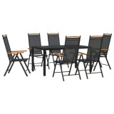 Set mobilier pentru gradina, 7 piese, negru, aluminiu