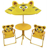 Set LEQ MELISENDA Tigre, tigru, umbrelă de soare 105 cm, masă 50 cm, 2 scaune, pentru copii.