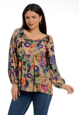 Bluza Dama Platca Multicolora cu Maneca Bufanta - XL foto