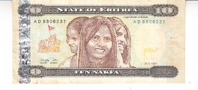 M1 - Bancnota foarte veche - Eritreea - 10 nakfa - 1997 foto