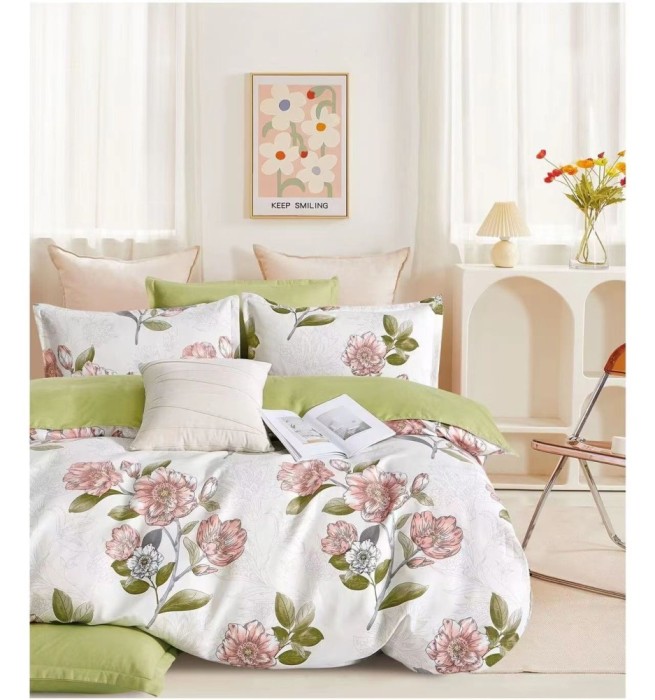 Lenjerie pat dublu,bumbac finet,6 piese,cearceaf normal 220x240cm, cearceaf pilota 200x220cm, 2 fete de perna 50x70, 2 fete de perna 70x70-A1065