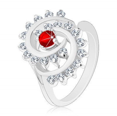 Inel lucios cu spirală decorativă, bordură zirconii, zircon roșu &amp;icirc;nchis - Marime inel: 52 foto