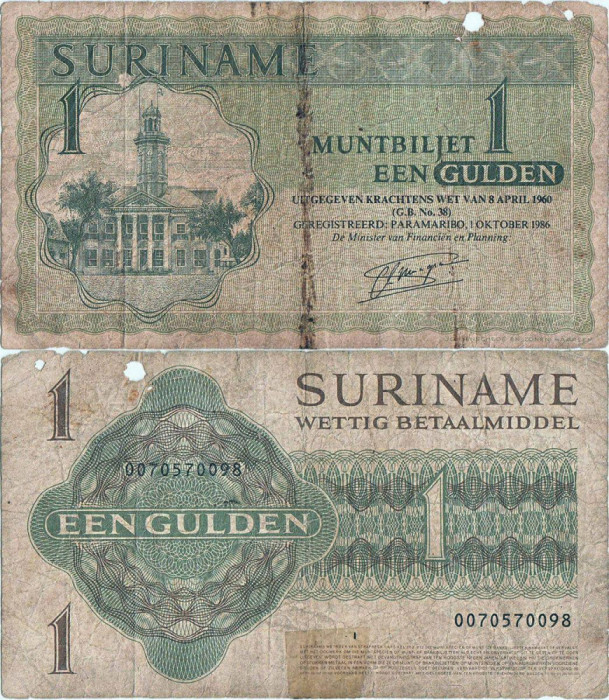 1986 ( 1 X ) , 1 gulden ( P-116i ) - Surinam