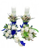 Set buchete, lumanari si cocarde cu trandafiri din foita de sapun si plante naturale uscate si criogenate - Verde Albastru, Eventissimi&reg;