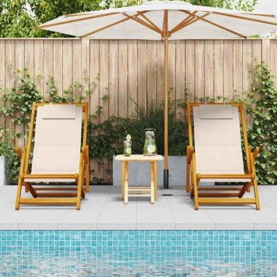 vidaXL Scaun de plajă cu pernă Pliere 2 pcs Maro 61.5 x 123 x 82cm foto