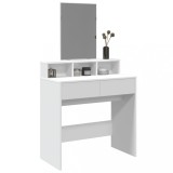 Masa toaleta vidaXL alba cu oglinda, 80x41x144.5cm, 2 sertare + 3 compartimente, lemn prelucrat, machiaj