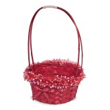 Coș Decorativ cu M&acirc;ner din Bambus, Roșu, &Oslash;17.5x31.8cm, CMCLASS