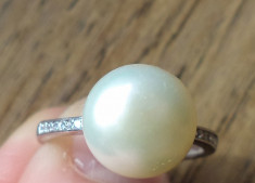 Inel argint 925 (marcaj) cu perla de cultura alba 10 mm foto