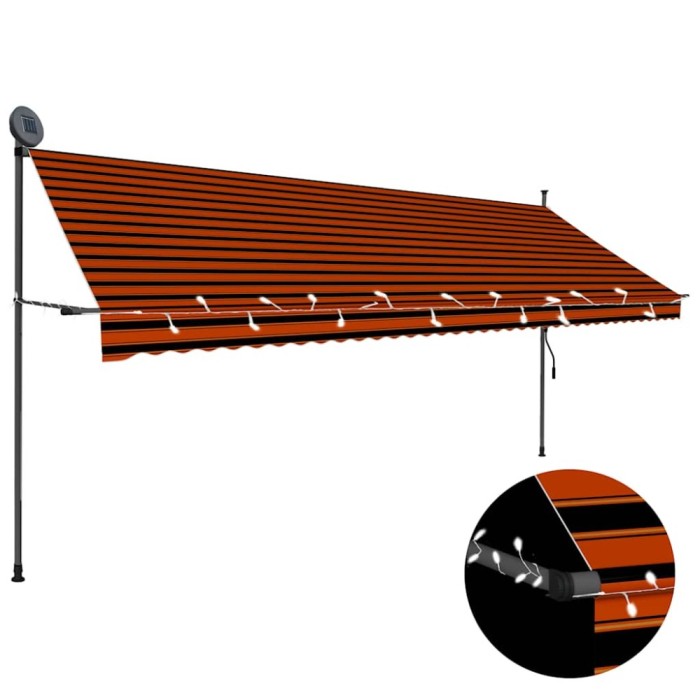 vidaXL Copertină retractabilă manual cu LED, portocaliu &amp; maro, 400 cm 145882