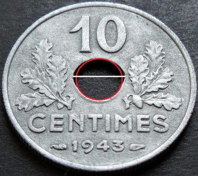 Moneda istorica 10 CENTIMES - FRANTA, anul 1943 *cod 4162 = EROARE foto