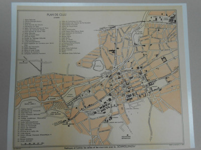 Harta Cluj, 1920, 28x33 cm, lb. franceza, Drotleff Sibiu, superba foto