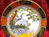 FARFURIE DECORATIVA PORTELAN DECOR ASIATIC CU PASARI - COCORI 24.5 CM