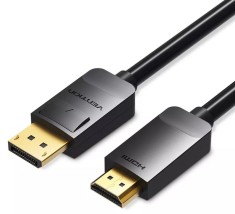 Cablu video Vention, DisplayPort(T) la HDMI(T), 1.5m, rezolutie maxima 1080p la 60 Hz, conectori auriti, cupru, invelis PVC, negru, &amp;quot;HADBG&amp;quot; (timbru ve foto