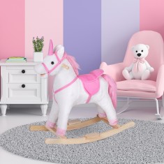 HomCom balansoar din lemn, leagan in forma de unicorn, jucarie de plus, jucarie pentru copii 78x28x68 cm | AOSOM RO foto