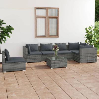 vidaXL Set mobilier de grădină cu perne, 7 piese, gri, poliratan foto