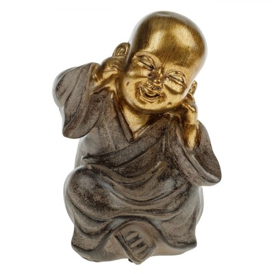 Figurină Decorativă de Masă, Model Călugăr, &amp;Icirc;nălțime 16cm, Culoare Bronz Auriu și Maro, Ceramică foto