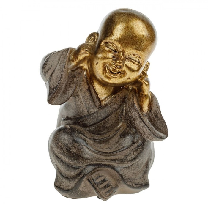Figurină Decorativă de Masă, Model Călugăr, &Icirc;nălțime 16cm, Culoare Bronz Auriu și Maro, Ceramică