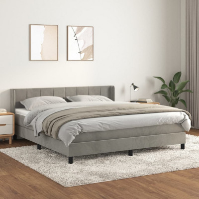 vidaXL Pat box spring cu saltea, gri deschis, 180x200 cm, catifea foto