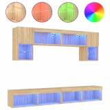 Cumpara ieftin Unitati de perete TV cu LED-uri, 6 piese, stejar sonoma, lemn