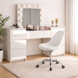 Masa de toaleta/machiaj, Antonia, sertare lucioase + scaun Alba, alb, cu oglinda si LED-uri, 155x42x135 cm GartenVIP DiyLine