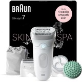 Epilator Braun Silk-&eacute;pil 7 7-081 SkinSpa, Wet &amp;amp; Dry, MicroGrip, Smart Light, 40 de pensete, 2 viteze, Cap de ras + Pieptene, Cap pentru exfoliere,