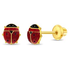 Cercei Copii din Aur 14K, model Buburuza, inchidere cu Filet si Protectie