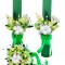 Set Lumanari si buchet pentru nunta, alb-verde, personalizabile cu nume si data, Plante Uscate ,Bumbac, Aranjament Frontal - Eventissimi