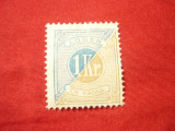 Timbru Suedia 1874 - Cifra taxe ,inscriptionat Losen , 1 kr albastru/brun, Nestampilat